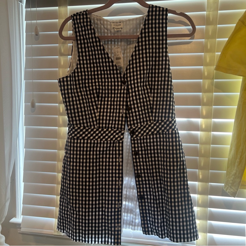 J. Crew Navy White Gingham Dress Button front Sleeveless POCKETS size 6